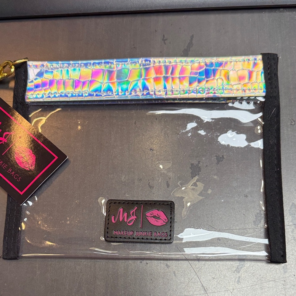 Clear Makeup Junkie Bag with Holographic Accent